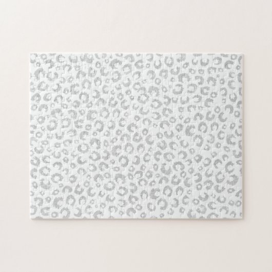 Elegante White Silver Glitzer Leopard Animal Print Puzzle (Horizontal)