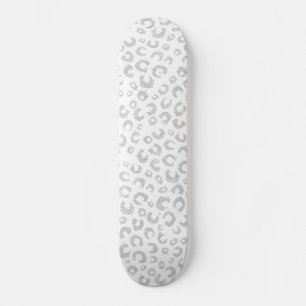 Elegante White Silver Glitzer Leopard Animal Print Skateboard