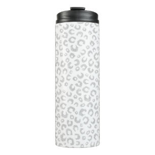 Elegante White Silver Glitzer Leopard Animal Print Thermosbecher