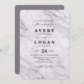 Elegante White & Silver Metallic Marmorhochzeit Einladung (Vorne/Hinten)
