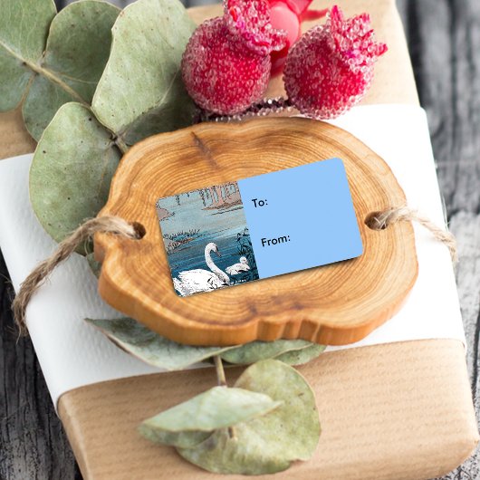 Elegante White Swan Baby Geschenk Tag Adressaufkleber