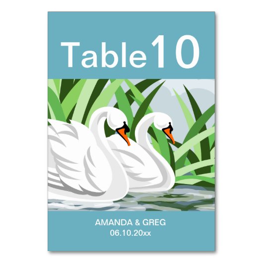 Elegante White Swan Tischnummer Cards (Rückseite)