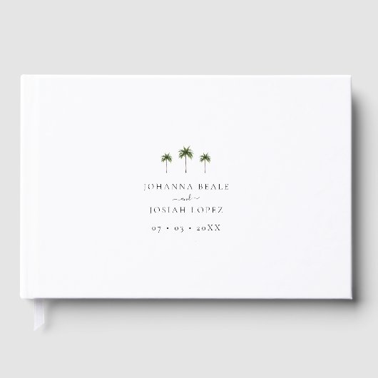 Elegante White Tropical Palm Tree Wedding Gästebuch (Vorderseite)