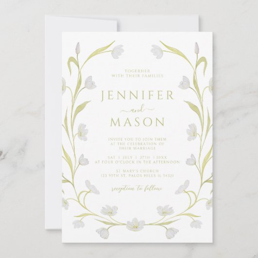 Elegante White Tulips Blumenstrauß Sommerhochzeit Einladung (Vorderseite)