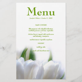 Elegante White Tulips Wedding Dinner Menu Card