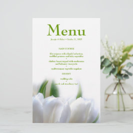 Elegante White Tulips Wedding Dinner Menu Card