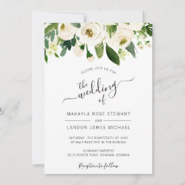 Elegante White Watercolor Rose Border Wedding Einladung