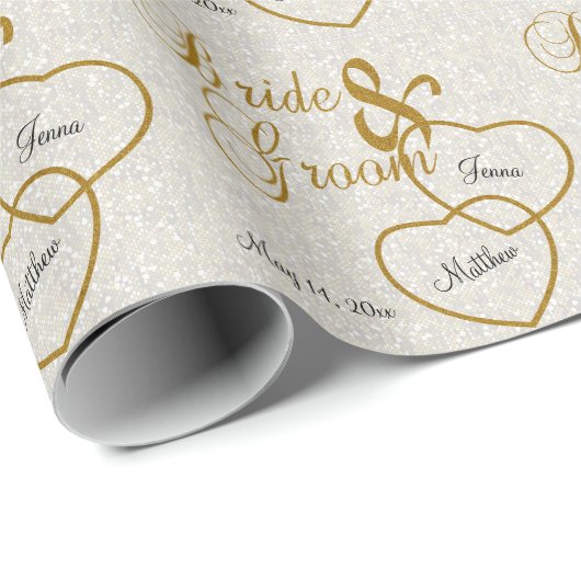 Elegante White Wedding Confetti und Goldbriefe Geschenkpapier (Rolleneckpunkt)