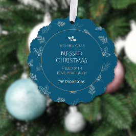Elegante White Winter Blätter MIstletoe Blue Ornament Karte