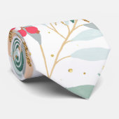 Elegante White Winter Floral & Gold Glitzer Dots Krawatte (Gerollt)