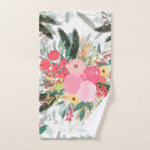 Elegante White Winter Floral & Gold Glitzer Punkte Badhandtuch Set (Handtuch)