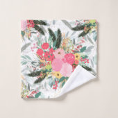 Elegante White Winter Floral & Gold Glitzer Punkte Badhandtuch Set (Waschlappen)