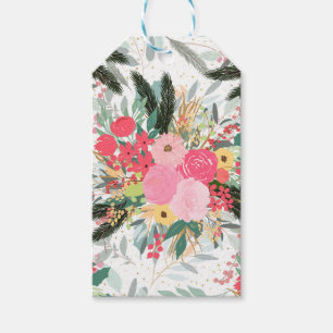 Elegante White Winter Floral & Gold Glitzer Punkte Geschenkanhänger