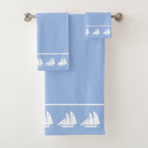 Elegante White Yachten auf Sky Blue Badhandtuch Set