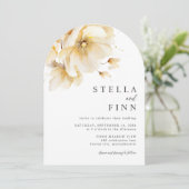 Elegante White Yellow Gold Blume QR Code Hochzeit Einladung (Stehend Vorderseite)