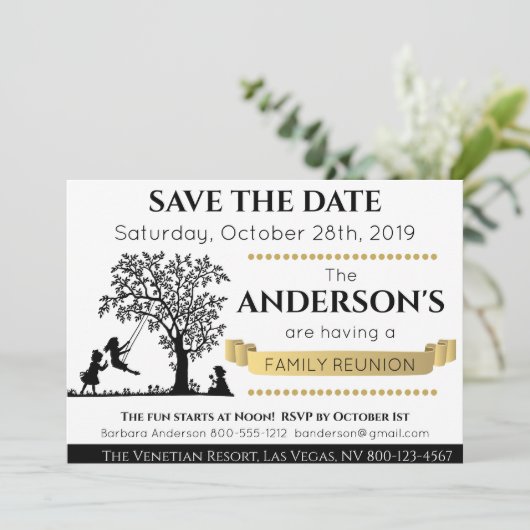 Elegante Wiedersehen für Schwarz und Gold Save the Einladung (Stehend Vorderseite)