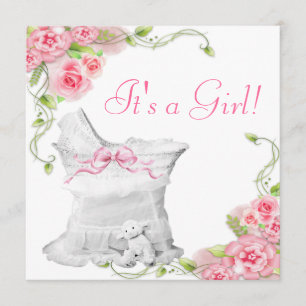 Elegante Wiege Pink Rose Babyparty Einladung