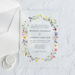 Elegante Wiesenhochzeit mit Wildblumen Acryleinladungen