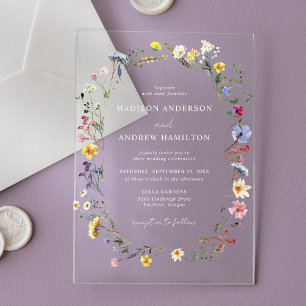 Elegante Wiesenhochzeit mit Wildblumen Acryleinladungen