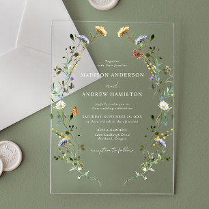Elegante Wiesenhochzeit mit Wildblumen Acryleinladungen