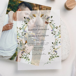 Elegante Wiesenhochzeit mit Wildblumen Pergament Einladungen