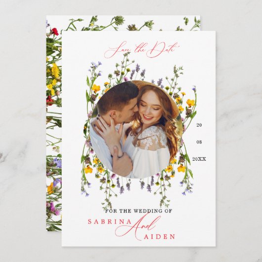Elegante Wild Blume Blooming Garden Wedding Foto Save The Date (Vorne/Hinten)