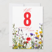 Elegante Wild Blume Blooming Wedding Tischnummer (Rückseite)