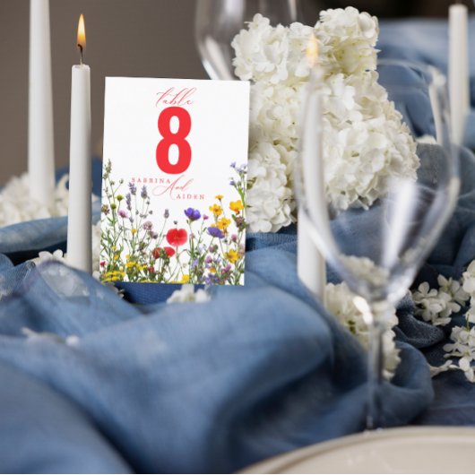 Elegante Wild Blume Blooming Wedding Tischnummer