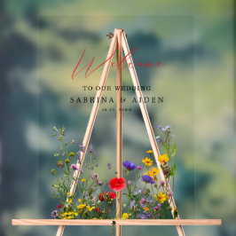 Elegante Wild Blume Blühende Gartenhochzeit Acrylschild