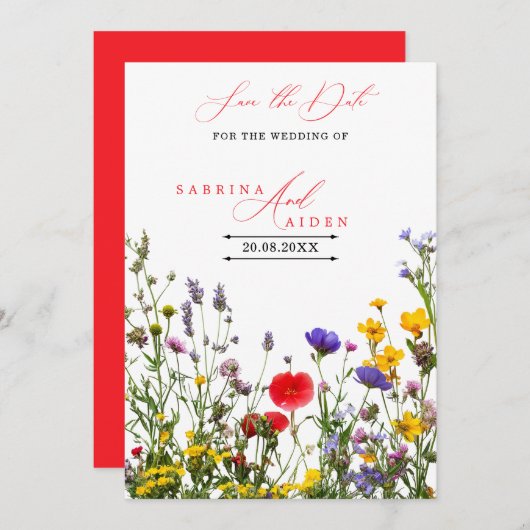 Elegante Wild Blume Blühende Gartenhochzeit Save The Date (Vorne/Hinten)