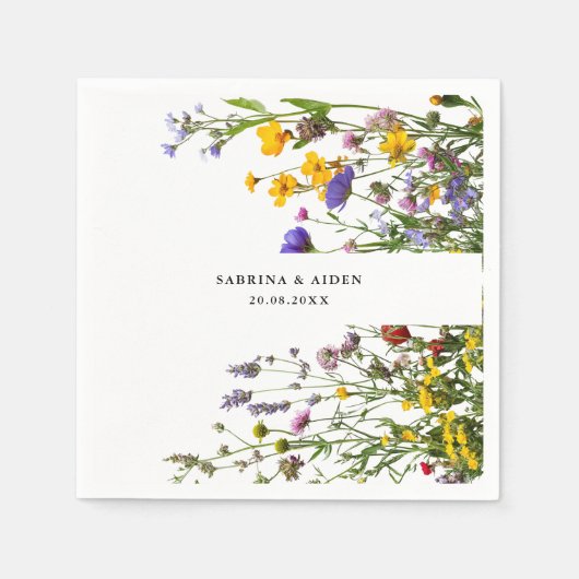 Elegante Wild Blume Blühende Gartenhochzeit Serviette (Vorderseite)