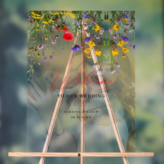 Elegante Wild Blume Herzlich Willkommen Acrylschild (Neutral)