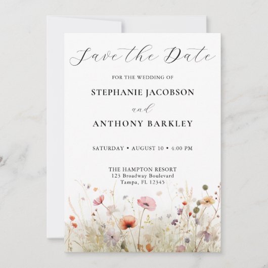 Elegante Wild Blume Save the Date Hochzeitkarte (Vorderseite)