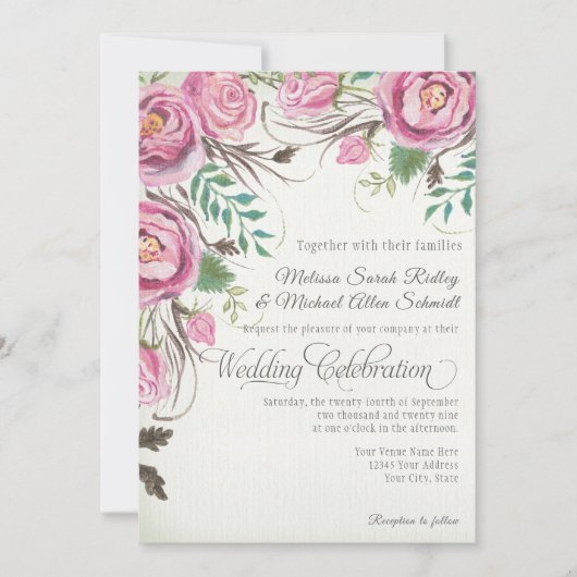 Elegante Wild Rose Blumensommer Einladung (Vorderseite)