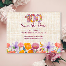 Elegante Wildblume 100. Geburtstag Save-the-Date-K