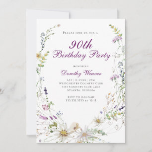 Elegante Wildblume 90. Geburtstagsparty Einladung