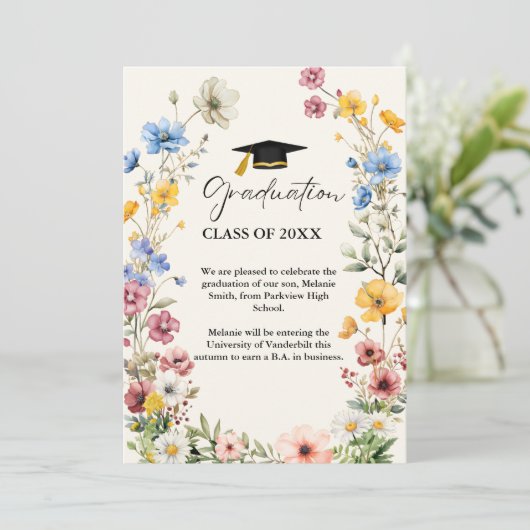 Elegante Wildblume Abschluss Ankündigung (Stehend Vorderseite)