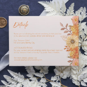 Elegante Wildblume Apricot Hochzeitskarte Begleitkarte