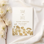 Elegante Wildblume aus Weißgold Save the Date Einladung