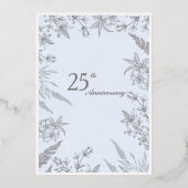 Elegante Wildblume Blau und Silberner Jahrestag Folieneinladung (Rückseite)