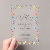 Elegante Wildblume Bloom Romantische Script Hochze Acryleinladungen (Insitu (Handheld))