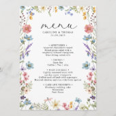 Elegante Wildblume Bloom Romantische Script Hochze Menükarte (Vorderseite)