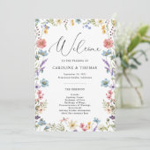 Elegante Wildblume Bloom Script Wedding Programm (Stehend Vorderseite)