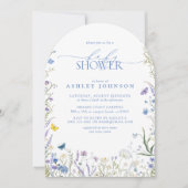 Elegante Wildblume Blue Gender Neutral Baby Dusche Einladung (Vorderseite)