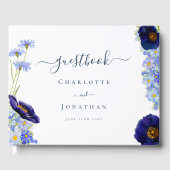 Elegante Wildblume Blue Wedding Guest Gästebuch (Vorderseite)