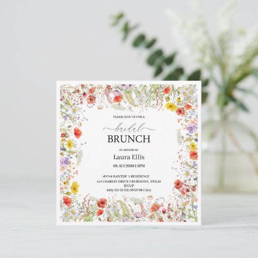 Elegante Wildblume Blumenbrunch Einladung (Stehend Vorderseite)