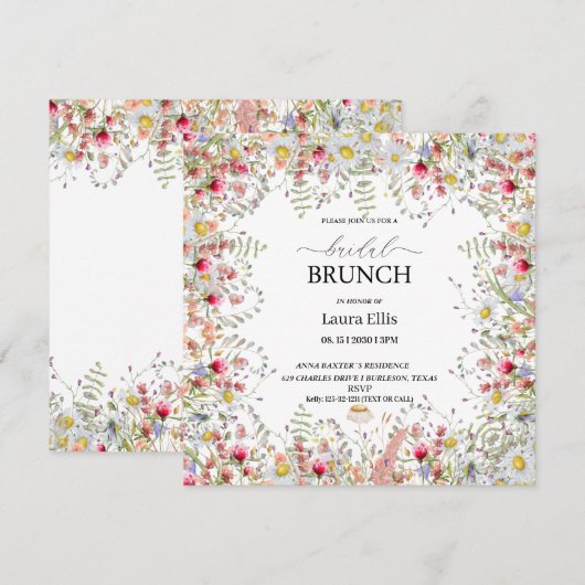Elegante Wildblume Blumenbrunch Einladung (Vorne/Hinten)