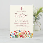 Elegante Wildblume Blumengarten Taufe Einladung (Stehend Vorderseite)
