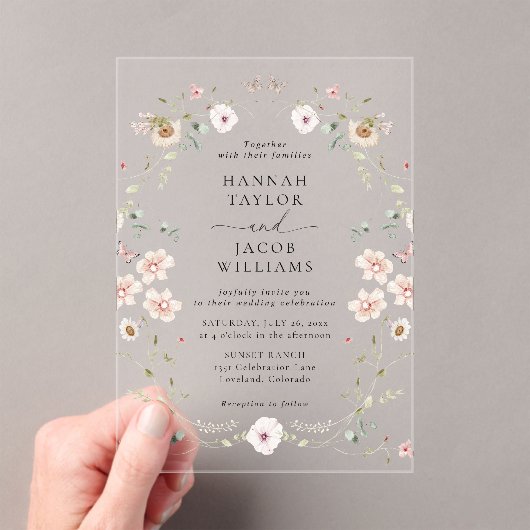 Elegante Wildblume Blumenhochzeit Acryleinladungen (Insitu (Handheld))