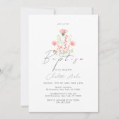 Elegante Wildblume Blumenkalligrafie Taufe Einladung (Vorderseite)